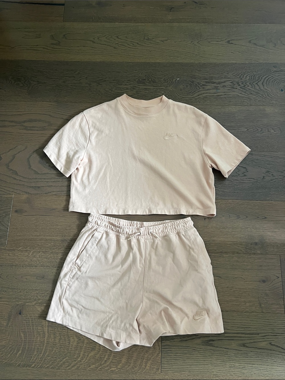 Nike Light Peach Cropped Tee and Drawstring Shorts Set
